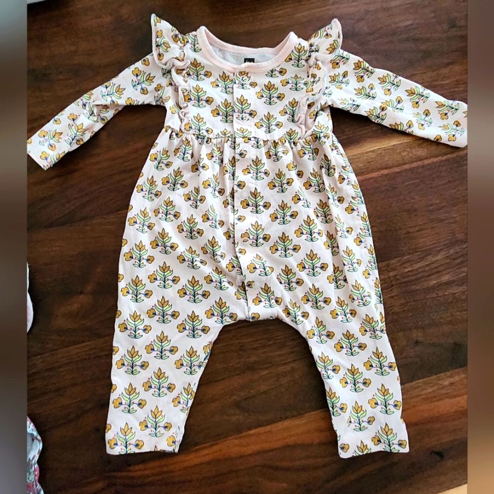 Tea Collection Floral Bodysuit - Pink and Yellow